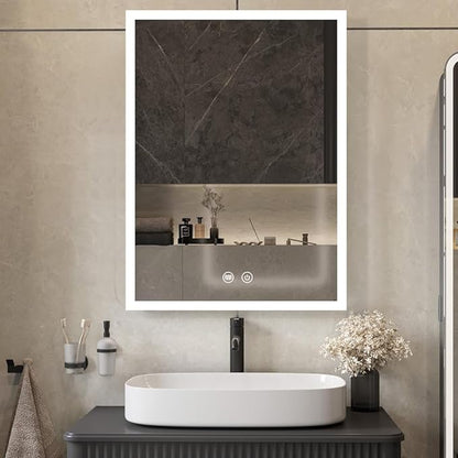 LED Medicine Cabinet with Light,16×24inch,Recess Mirror Cabinet for Bathroom,3 Color,Dimmable,Demister,Detachable Side Plate,Recess Mount or Surface Mount