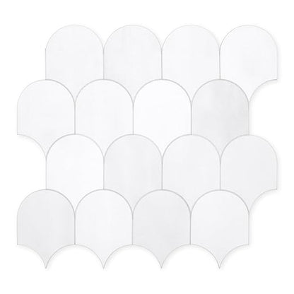 SUNWINGS 10-Sheet Fish Scale Peel and Stick Backsplash Tile, 11.4'' x 10.9" Stone Composite Scallop Handmade Looks Self-Adhesive Wall Tiles for Kitchen Bathroom, White Mixed