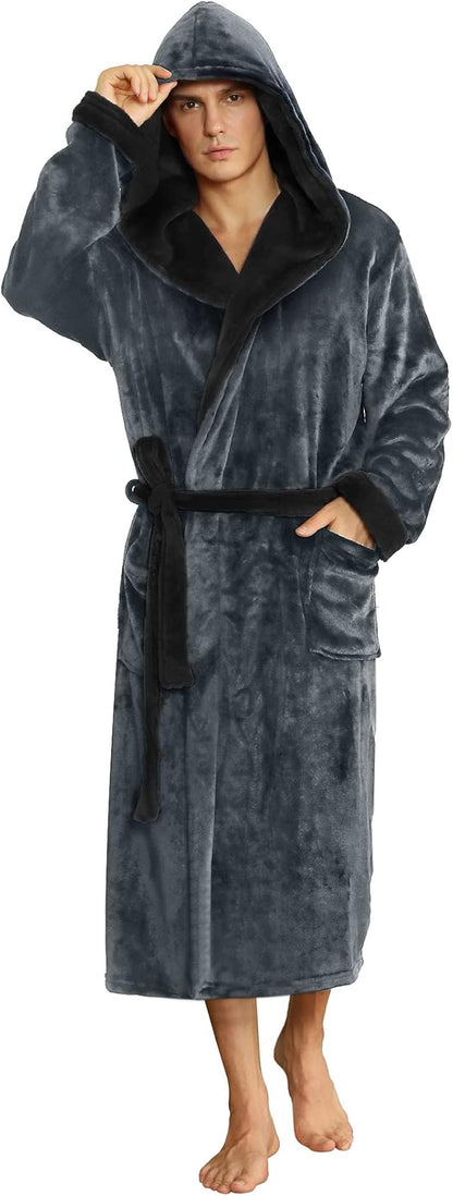 U2SKIIN Mens Hooded Robe, Plush Robes for Men Long Fleece Bathrobe