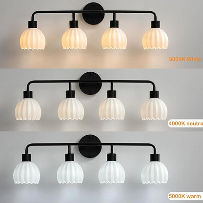 Black 4-Light Vanlity Light Over Mirror,Wall Sconces,Modern Bathroom Light Fixture with Milk White Glass Flower Shade,E26 Socket(Bulbs Not Included)