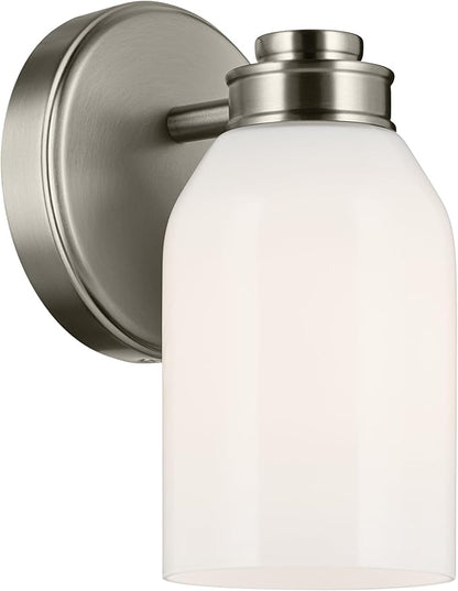 Kichler Shae 5" 1-Light Wall Sconce with White Opal Glass in Brushed Nickel, Modern, for Vanity, Fireplace, Buffet, Hallway, Vanity Mirror, (8.25" H x 5" W), 55200NI