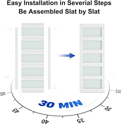 SMARTSTANDARD 32 x 84 in Glass Barn Door with 6FT Sliding Hardware Kit | Pre-Drilled Ready to Assemble, Waterproof PVC Coating, White, 5-Panel Glass