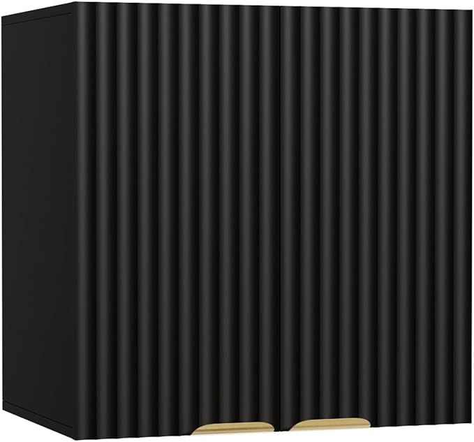 ChooChoo Bathroom Wall Cabinet, Laundry Room Cabinet with 2 Fluted Doors | Kitchen Storage Cupboard Cabinet with Adjustable Shelf, Fluted Wall-Mounted Medicine Cabinet for Kitchen, Garage, Black