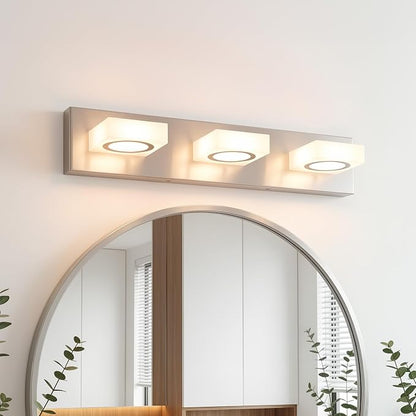 Bathroom Vanity Light, 3-Light 24 Inch Brushed Nickel 5CCT 2700-6500K LED Bathroom Light Fixtures Over Mirror, Vanity Lighting Modern Bath Wall Sconce for Mirror Bedroom Living Room