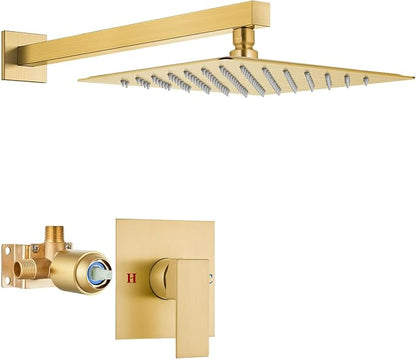 Airuida Shower Faucet Set,10 Inch Shower Valve Kit,Brushed Gold | Male Threads,Rough-in Valve Shower Trim Kit,Single Handle Control Shower Set