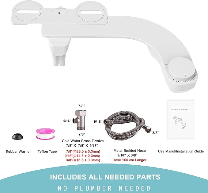 Left Handed Bidet - Ultra-Slimt Non-Electric Dual Nozzle (Frontal & Rear Wash) Adjustable Water Pressure, Water Bidet Toilet Seat Attachment,Easy to Install (White)