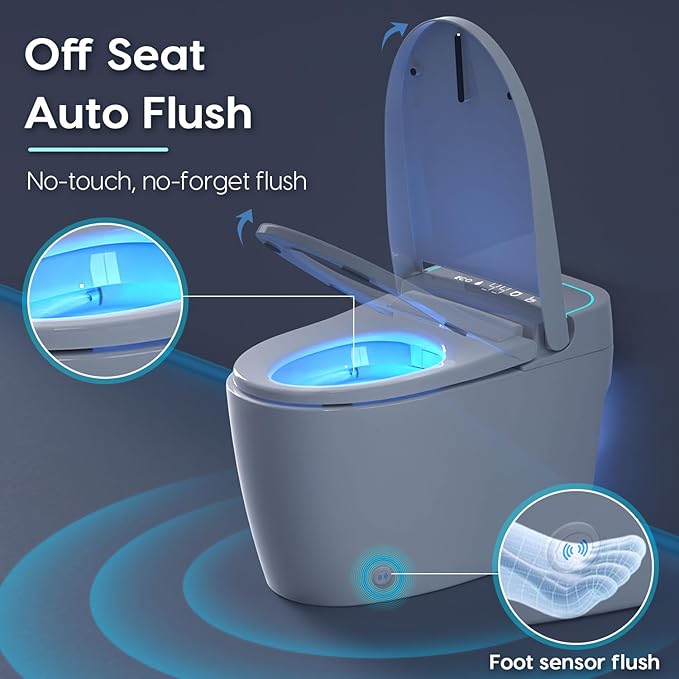Glendan Smart Toilet Auto Flush: Dual Flush with Remote - 3 Adjustable Heated One Piece Toilet for Bathrooms - Electric Modern Tankless Toilet with Night Lights - Pre-Wetting Slow Close Seat & Lid