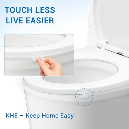 KHE Elongated Toilet Seat 18.5 Inch, Soft Close Toilet Seat with No-Touch Handle, Quick Release for Easy Cleaning, Non-Slip Bumpers, Durable PP, White