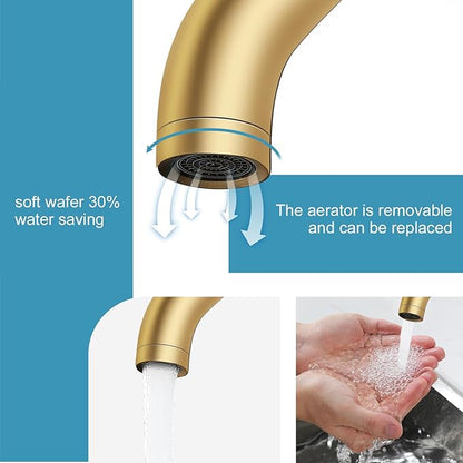 Brushed Gold Bathroom Faucet, Single Handle Sink Faucet, 1 Hole or 3 Hole, Bathroom Vanity Faucet, with Pop-up Drain and Deck