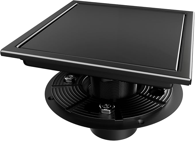 Square Shower Drain Black 6 inch with 2 in 1 Tile-Insert Cover | AISI 304 Stainless Steel Brushed Shower Floor Drain with Removable Hair Catcher and Flange Fits Bathroom Balcony Kitchen