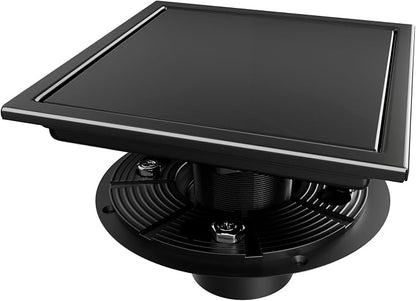 Square Shower Drain Black 6 inch with 2 in 1 Tile-Insert Cover | AISI 304 Stainless Steel Brushed Shower Floor Drain with Removable Hair Catcher and Flange Fits Bathroom Balcony Kitchen