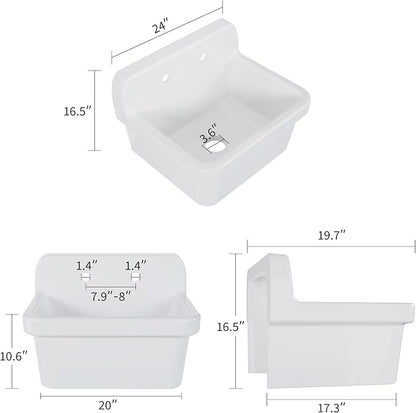 Garvee Utility Sink 24 x 20 Inch, Ceramic Laundry Sink with High Backsplash, Wall Mount, Farmhouse Design, Perfect for Garage, Washing Room, Kitchen, Bathroom