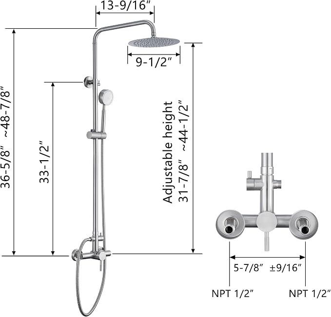 SS304 Shower Faucet Set - Outdoor Kit - Outdoor Fixtures with Brushed Nickel Shower Head & Handheld Spray, High Pressure