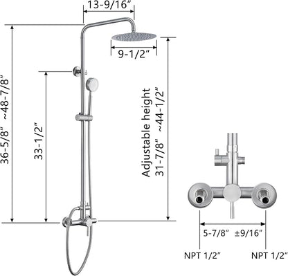 SS304 Shower Faucet Set - Outdoor Kit - Outdoor Fixtures with Brushed Nickel Shower Head & Handheld Spray, High Pressure