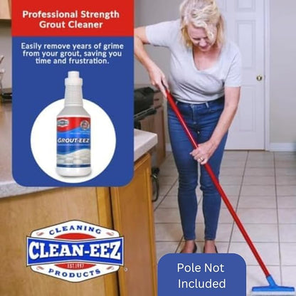 Clean-eez Grout Cleaner 4 Pack with Stand-Up Brush Attachment - Stain Remover Heavy-Duty Scrubber - Bathroom Shower Ceramic Porcelain Tile & Grout Only - Easy Control Flip Top Cap - 32 oz.