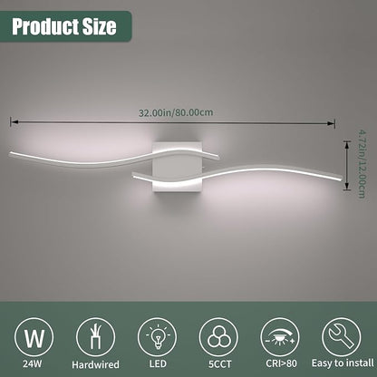 LED Bathroom Vanity Light 5CCT 32in, Brushed Nickel | 2700K-6500K Selectable, CRI>80, Rust-Proof Metal & Acrylic, ETL Certified, For Bathroom Mirrors, Washrooms, Vanity Areas