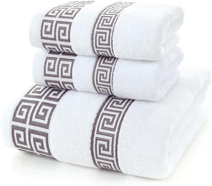 Highly Absorbent Embroidered Bath Towel Set of 3, 100% Cotton Bath Towels