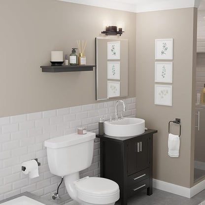 Globe Electric 63000101 3-Piece Powder Room Set, Matte Black, 13" 2-Light Vanity Fixture, Seeded Glass Shades, Towel Ring, Toilet Paper Holder, Bathroom Decor, Lighting Over Mirror, Home Essentials