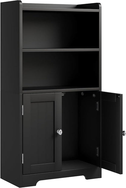 ChooChoo Small Bathroom Storage Cabinet, Narrow Toilet Paper Cabinet with 2 Door and Shelves, Freestanding Bathroom Floor Cabinet and Organizers for Small Spaces, 7.8" D * 15.7" W * 30.7" H, Black
