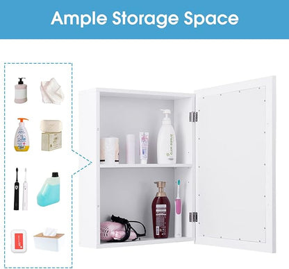 LDAILY LUARANE Bathroom Medicine Cabinet with Mirror, Wall Mounted Mirror Cabinet with Adjustable Shelf, Storage Organizer Cabinet for Bathroom Room Living Room Entryway (White)
