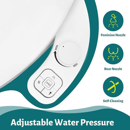 Left Hand Bidet, Non-Electric Self-Cleaning Dual Nozzle (Frontal and Rear Wash) Left Bidet Attachment for Toilet, Adjustable Water Pressure, Easy to Install