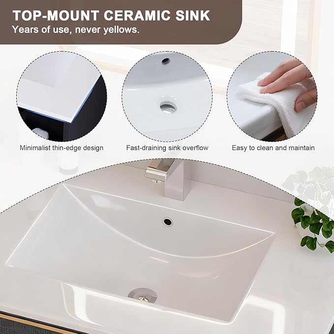 Floating Bathroom Vanity with Sink Wall Mounted Cabinet with 2 Soft-Close Drawers, Moisture-Resistant MDF,Large Storage for Small Space (Gray 36")