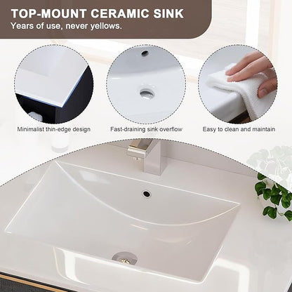 Floating Bathroom Vanity with Sink Wall Mounted Cabinet with 2 Soft-Close Drawers, Moisture-Resistant MDF,Large Storage for Small Space (Gray 36")