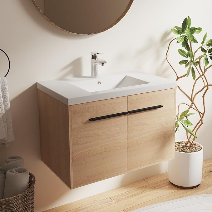 30" Floating Bathroom Vanity,30 Inch Bathroom Vanity with Sink,Single Sink Wall Mounted Vanity Combo,Brown Wall Mounted Cabinet Set