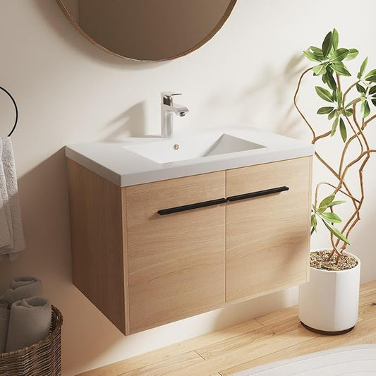 30" Floating Bathroom Vanity,30 Inch Bathroom Vanity with Sink,Single Sink Wall Mounted Vanity Combo,Brown Wall Mounted Cabinet Set