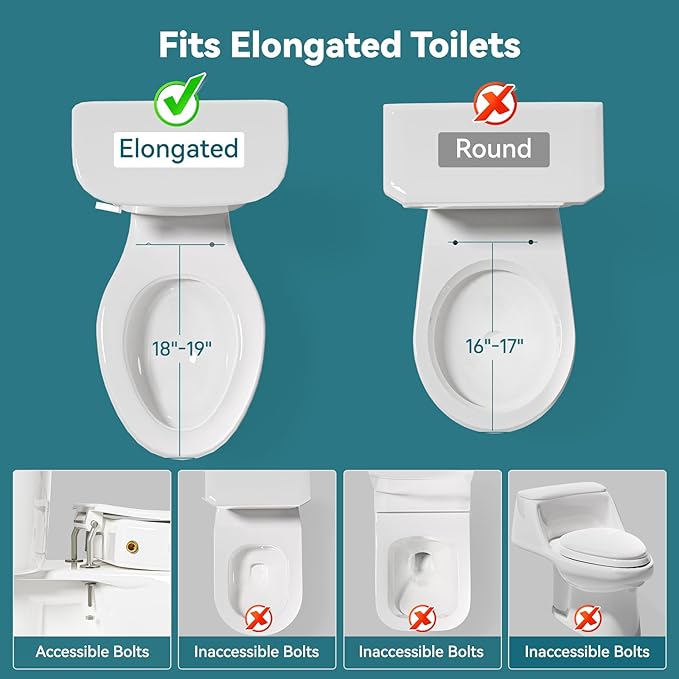 3" Raised Toilet Seat with Bidet - Non-Electric Bidet with Dual Nozzles - Elevated Toilet Risers for Seniors & Limited Mobility - Easy Install & Clean (Elongated)