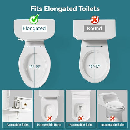 3" Raised Toilet Seat with Bidet - Non-Electric Bidet with Dual Nozzles - Elevated Toilet Risers for Seniors & Limited Mobility - Easy Install & Clean (Elongated)