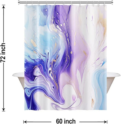 Purple Shower Curtain, Ombre Purple and Blue Marble Shower Curtain for Bathroom Waterproof Abstract Shower Curtain Set with Hooks, 60x72 Inch