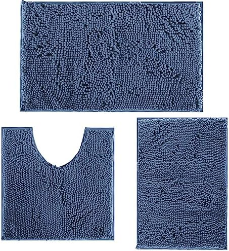 Bathroom Rugs Bath Mats for Batroom Chenillen Bath Rug Set 3 Piece Non-Slip Bath Mats, Absorbent Shaggy Rugs, Machine Wash, Perfect Plush Bathroom Mats, Bathroom Carpets Set Sky Blue