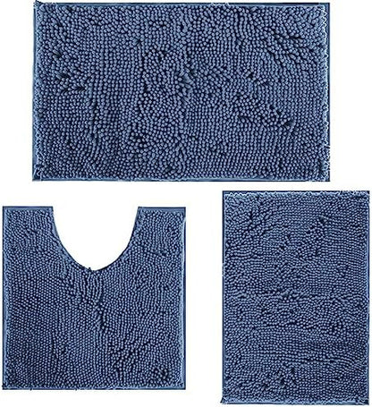 Bathroom Rugs Bath Mats for Batroom Chenillen Bath Rug Set 3 Piece Non-Slip Bath Mats, Absorbent Shaggy Rugs, Machine Wash, Perfect Plush Bathroom Mats, Bathroom Carpets Set Sky Blue
