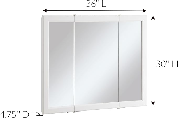 Design House Wyndham Tri-View Medicine Cabinet, 36", White | Wall Mount, Transitional, Wood, Bath, 545103-WHT