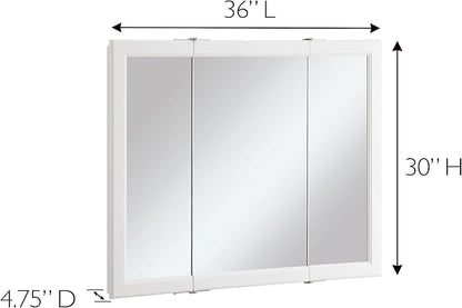 Design House Wyndham Tri-View Medicine Cabinet, 36", White | Wall Mount, Transitional, Wood, Bath, 545103-WHT