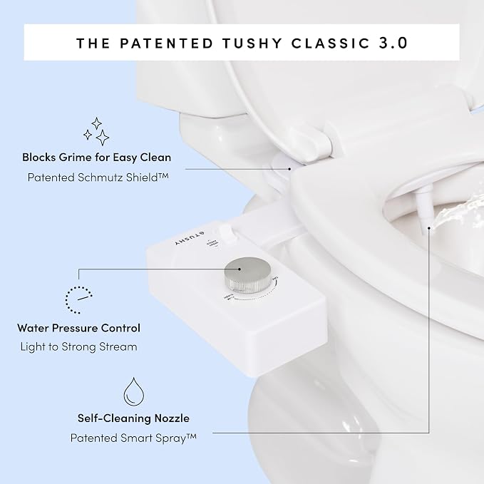 TUSHY Classic Brushed Nickel Bidet and Relaxed Ottoman White Bundle
