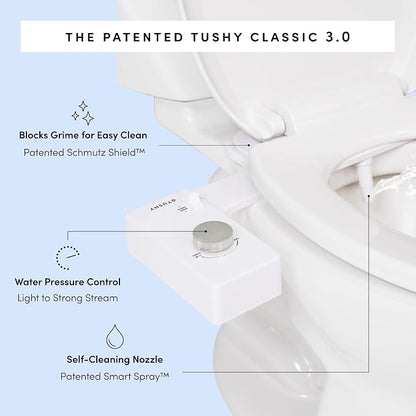 TUSHY Classic Brushed Nickel Bidet and Relaxed Ottoman White Bundle