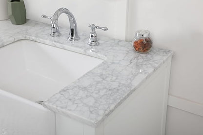 72" Pre-Assembled Bathroom Vanity with Sink, Solid Birch and MDF, Carrara White Marble Countertop Attached, Double Rectangle Porcelain Sink, 3 Soft-Close Drawers, White