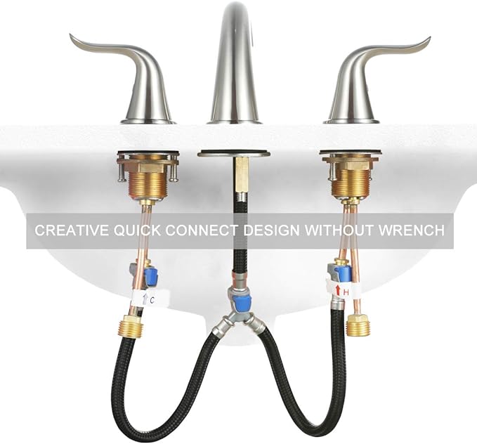 WOWOW Widespread Bathroom Faucet 2 Handle 3 Hole Solid Brass Stainless Steel Vanity Lavatory Bathroom Basin Brushed Nickel Sink Faucets with Pop Up Drain Stopper