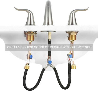 WOWOW Widespread Bathroom Faucet 2 Handle 3 Hole Solid Brass Stainless Steel Vanity Lavatory Bathroom Basin Brushed Nickel Sink Faucets with Pop Up Drain Stopper