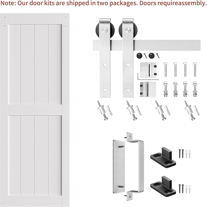 SMARTSTANDARD 28" x 84" White Sliding Barn Door with 5FT Silver Hardware | Pre-Drilled Ready to Assemble, Waterproof PVC Coating, H-Frame