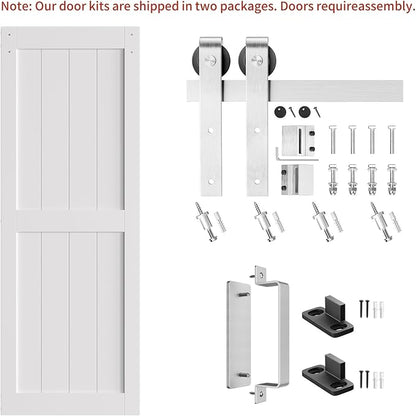 SMARTSTANDARD 28" x 84" White Sliding Barn Door with 5FT Silver Hardware | Pre-Drilled Ready to Assemble, Waterproof PVC Coating, H-Frame