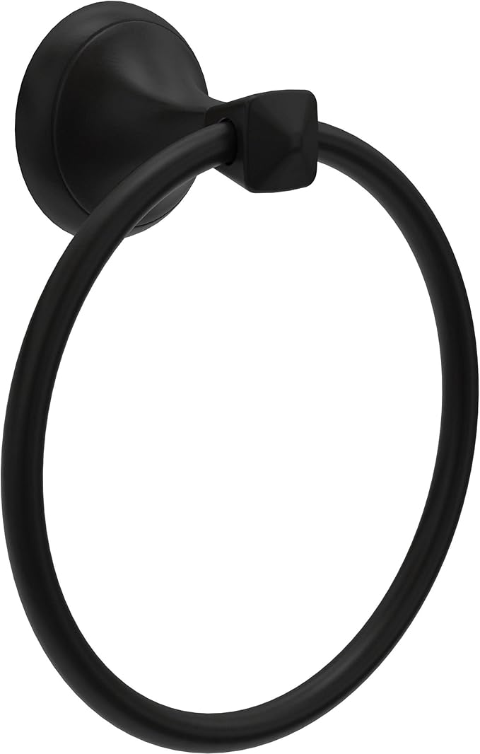 Delta Esato (1-Pack) Hand Towel Holder Matte Black Towel Racks for Bathroom Wall Round Towel Ring Holder for Bath Towel Hanger for Kitchen, Bathroom Accessories ESA46-MB