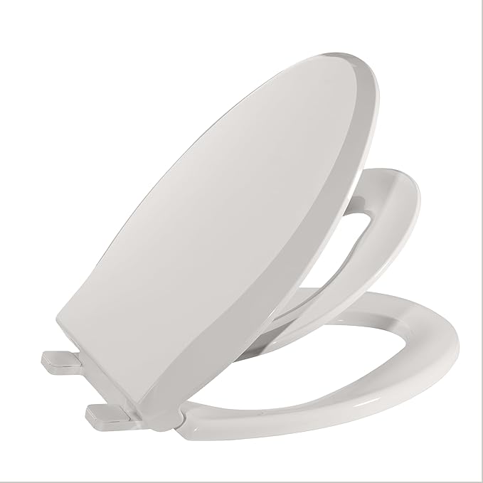 Elongated Toilet Seat for Adult and Child, 19" Biscuit Built-In Potty Training, Soft Quiet Close Non-Slip Design with Magnetic Children's Seat and Cover for Elongated Oval Toilets, Easy Install