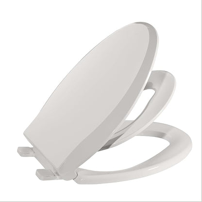 Elongated Toilet Seat for Adult and Child, 19" Biscuit Built-In Potty Training, Soft Quiet Close Non-Slip Design with Magnetic Children's Seat and Cover for Elongated Oval Toilets, Easy Install