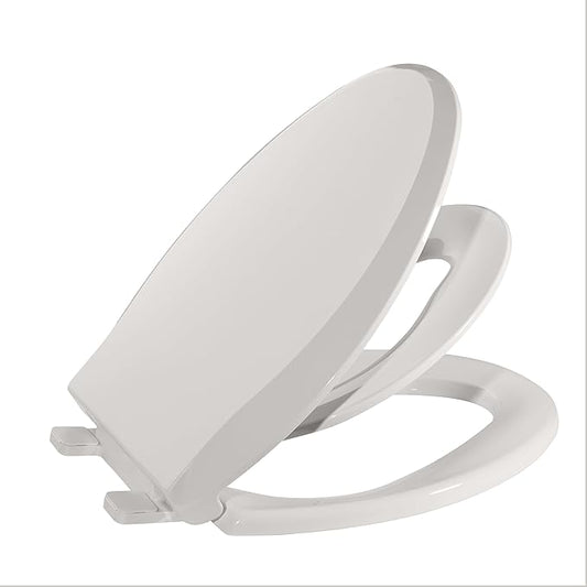 Elongated Toilet Seat for Adult and Child, 19" Biscuit Built-In Potty Training, Soft Quiet Close Non-Slip Design with Magnetic Children's Seat and Cover for Elongated Oval Toilets, Easy Install