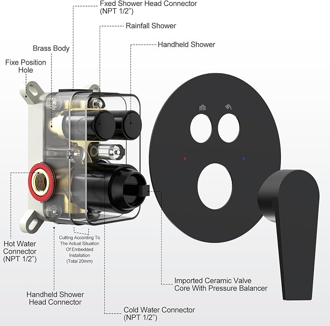 SR SUN RISE 10" Matte Black Rain Shower Faucet Set with Valve & Handheld | Dual-function High Pressure Shower System, 6-Setting Handheld, Pressure-balanced Valve Anti-Scald, Push-button Diverter