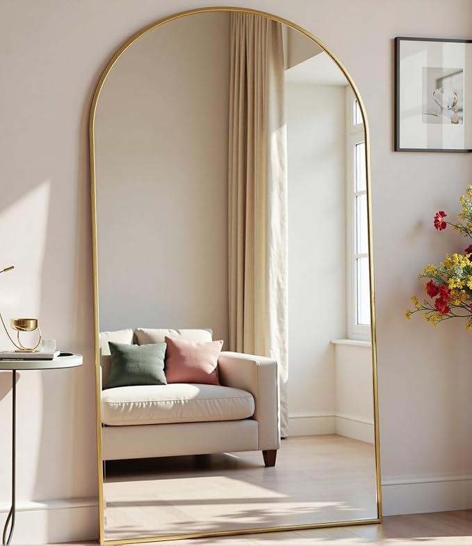 Dewfig Arched Full Length Mirror, 71"x30" Large Floor Mirror, Gold | Aluminum Alloy Frame Full Body Mirror, HD Shatterproof Tempered Glass, Lean/Stand/Wall for Living Room,Bedroom, Dressing Room