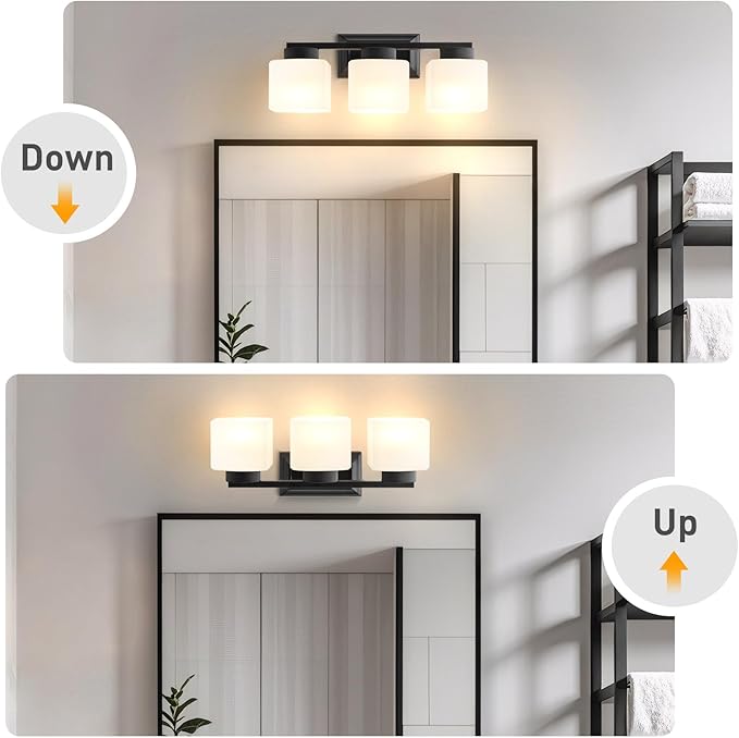 3-Light Bathroom Light Fixtures - Black Bathroom Vanity Lights with Frosted Glass Shade Modern Bathroom Lighting Fixtures Over Mirror - Wall Sconce Lamps for Bedroom,Living Room,Hallway